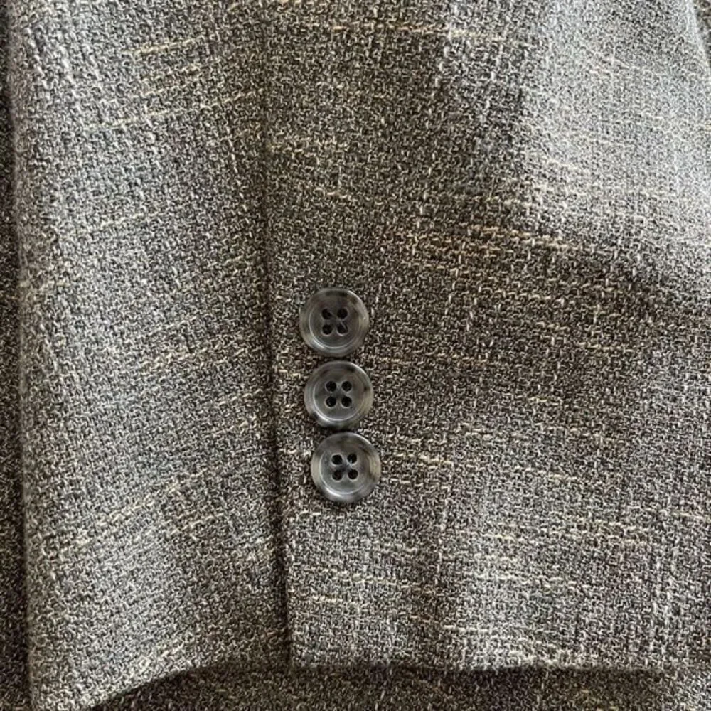 Tallia Uomo Mens 46L‎ Blazer Wool Jacket Sport Coat Ivory Gray Brown Plaid